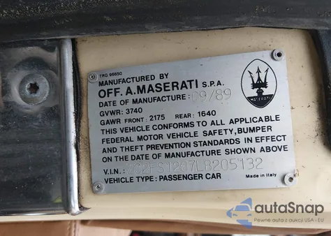 1990 Chrysler Tc из США, поврежденный, VIN ZC2F51207LB205132